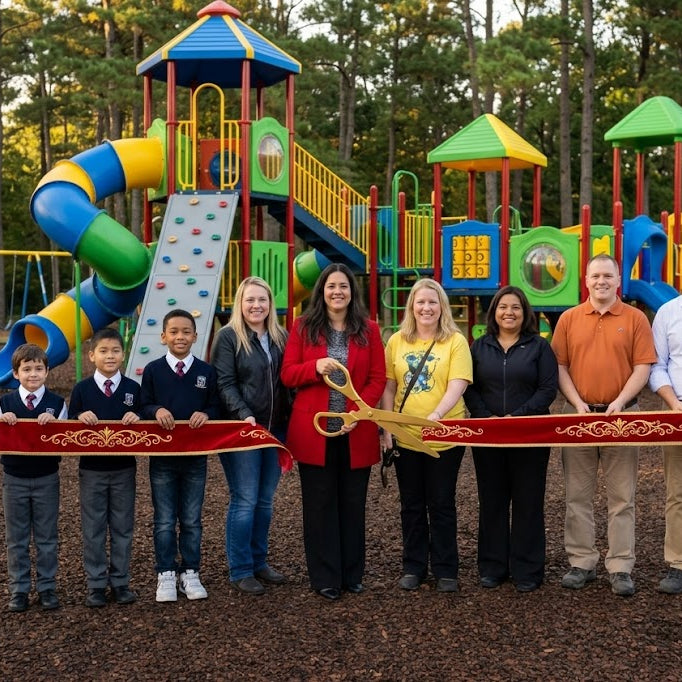 A ribbon-cutting-celebration for a grant approved application in a school