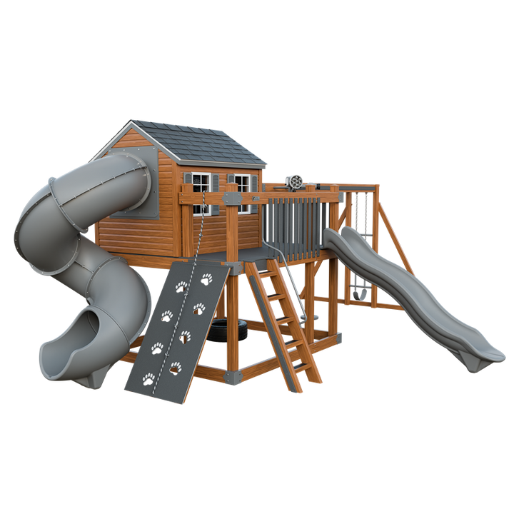 Swing Kingdom Playhouse Cabin Deluxe Residential Vinyl Playset