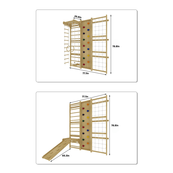 Avenlur Walnut 9-in-1 Swedish Ladder Wall Gym | Indoor Wooden Climber & Activity Set for Kids AVNLR-SWDSH-WALL-NAT