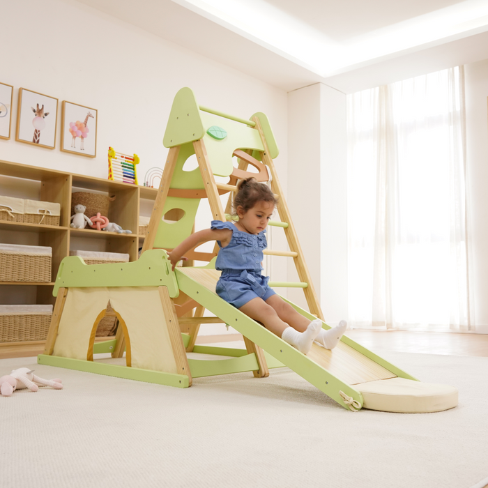 Avenlur Bush 6-in-1 Indoor Wooden Jungle Gym Climber – Montessori Toddler Playset with Slide, Rock Wall, Ladder & More AVNLR-BUSH