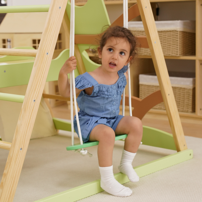 Avenlur Bush 6-in-1 Indoor Wooden Jungle Gym Climber – Montessori Toddler Playset with Slide, Rock Wall, Ladder & More AVNLR-BUSH