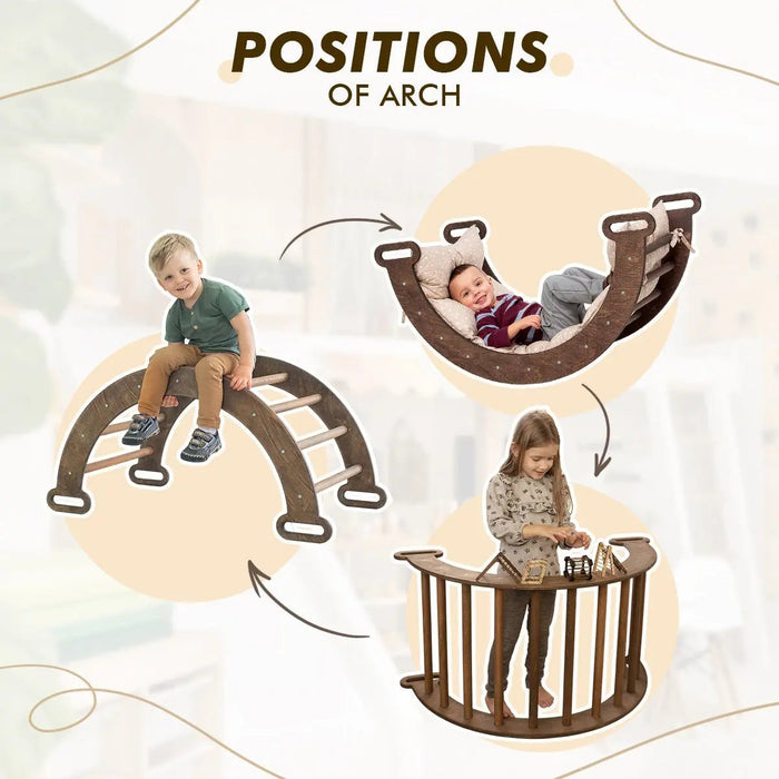 Goodevas Etsy 5in1 Montessori Climbing Set: Triangle Ladder, Climbing Arch, Slide, Net & Cushion – Chocolate 5MCS-TRIA-CHO-CUSH-et