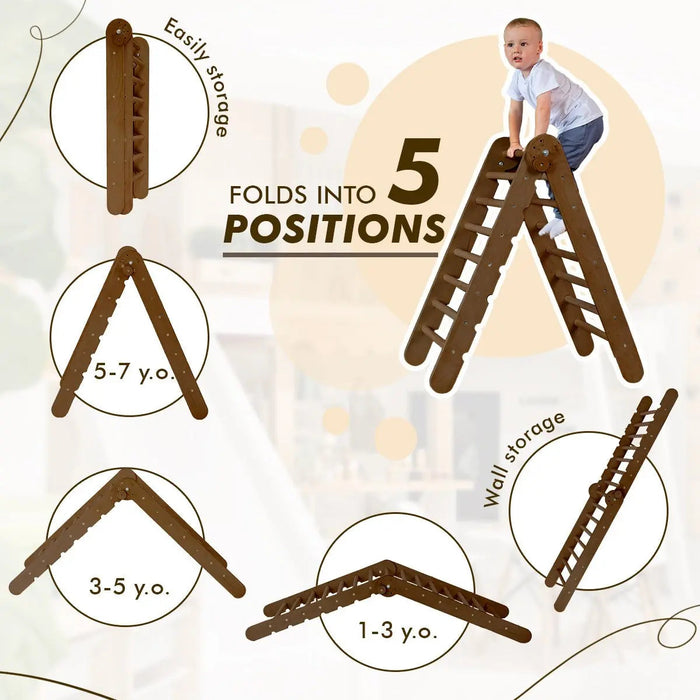 Goodevas Etsy 5in1 Montessori Climbing Set: Triangle Ladder, Climbing Arch, Slide, Net & Cushion – Chocolate 5MCS-TRIA-CHO-CUSH-et