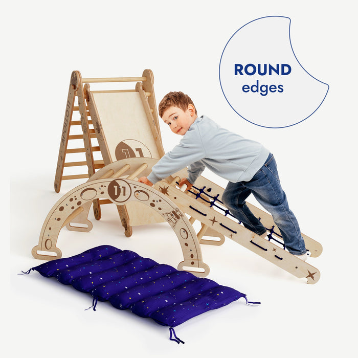 Goodevas Etsy Apollo 5in1 Climbing Set:  Pikler Triangle, Net, Arch, Slide Board, and Cushion for Little Astronauts 5MCS-TRIA-NET-CUSH-N-et