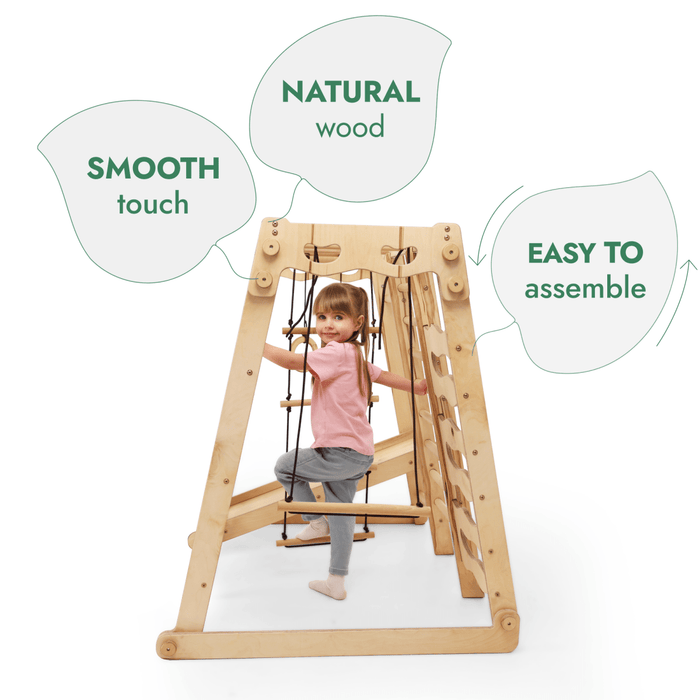 Goodevas Etsy 6in1 Indoor Jungle Gym for Toddler: Playground + Swings Set + Slide Board + Rope + Stairs IWPC-Mini-et