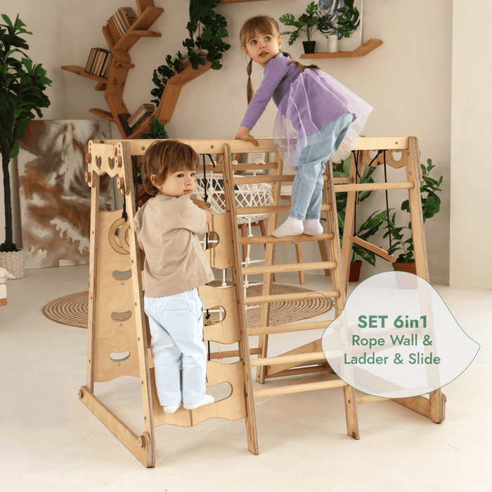 Goodevas Etsy 6in1 Indoor Jungle Gym for Toddler: Playground + Swings Set + Slide Board + Rope + Stairs IWPC-Mini-et
