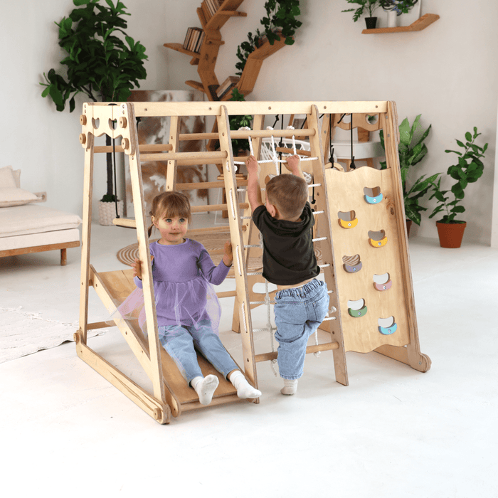 Goodevas Etsy 6in1 Indoor Jungle Gym for Toddler: Playground + Swings Set + Slide Board + Rope + Stairs IWPC-Mini-et