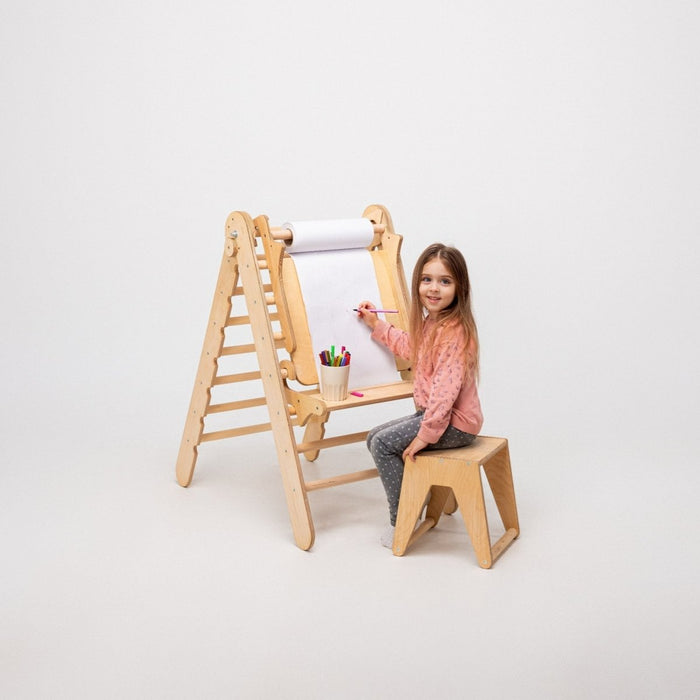 Goodevas Etsy 6in1 Montessori Climbing Set: Triangle Ladder + Arch/Rocker + Slide/Ramp + Net + Cushion + Art Addition 6MCS-TRIA-NET-CUSH-ART-et