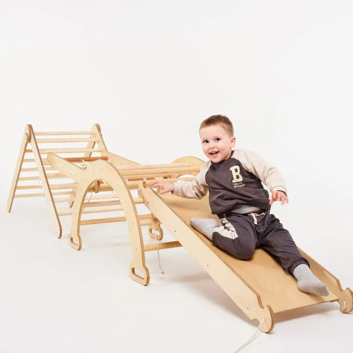Goodevas Etsy 6in1 Montessori Climbing Set: Triangle Ladder + Arch/Rocker + Slide/Ramp + Net + Cushion + Art Addition 6MCS-TRIA-NET-CUSH-ART-et