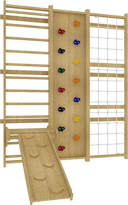 Avenlur Walnut 9-in-1 Swedish Ladder Wall Gym | Indoor Wooden Climber & Activity Set for Kids AVNLR-SWDSH-WALL-NAT