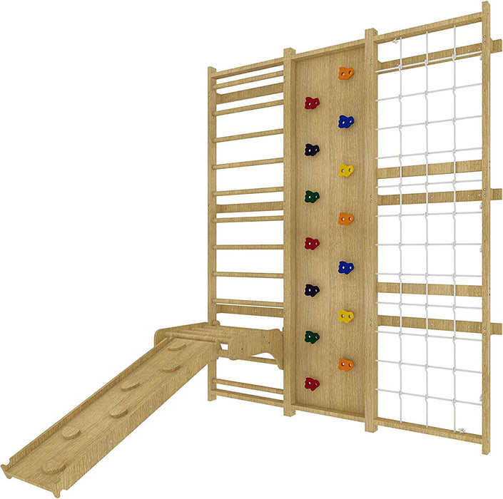 Avenlur Walnut 9-in-1 Swedish Ladder Wall Gym | Indoor Wooden Climber & Activity Set for Kids AVNLR-SWDSH-WALL-NAT