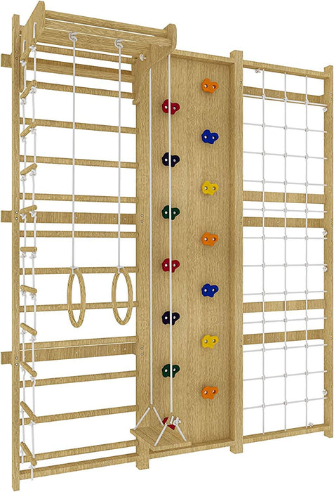 Avenlur Walnut 9-in-1 Swedish Ladder Wall Gym | Indoor Wooden Climber & Activity Set for Kids AVNLR-SWDSH-WALL-NAT