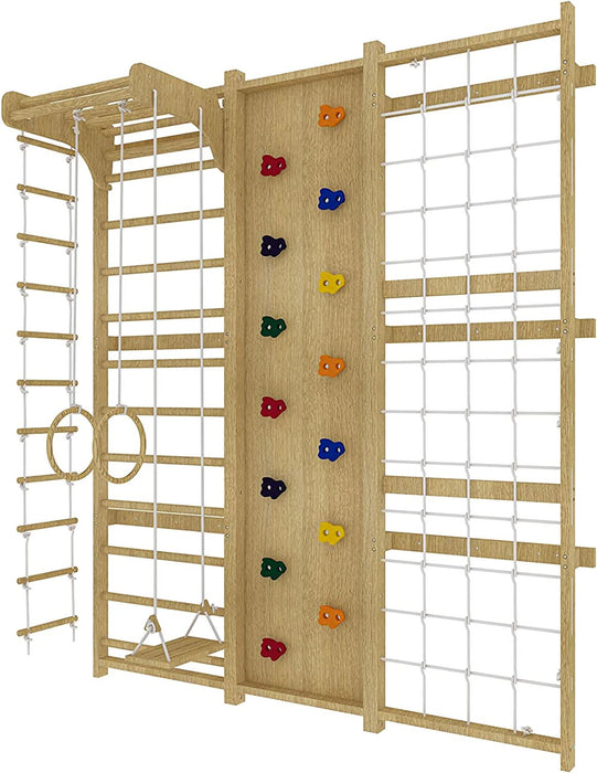 Avenlur Walnut 9-in-1 Swedish Ladder Wall Gym | Indoor Wooden Climber & Activity Set for Kids AVNLR-SWDSH-WALL-NAT
