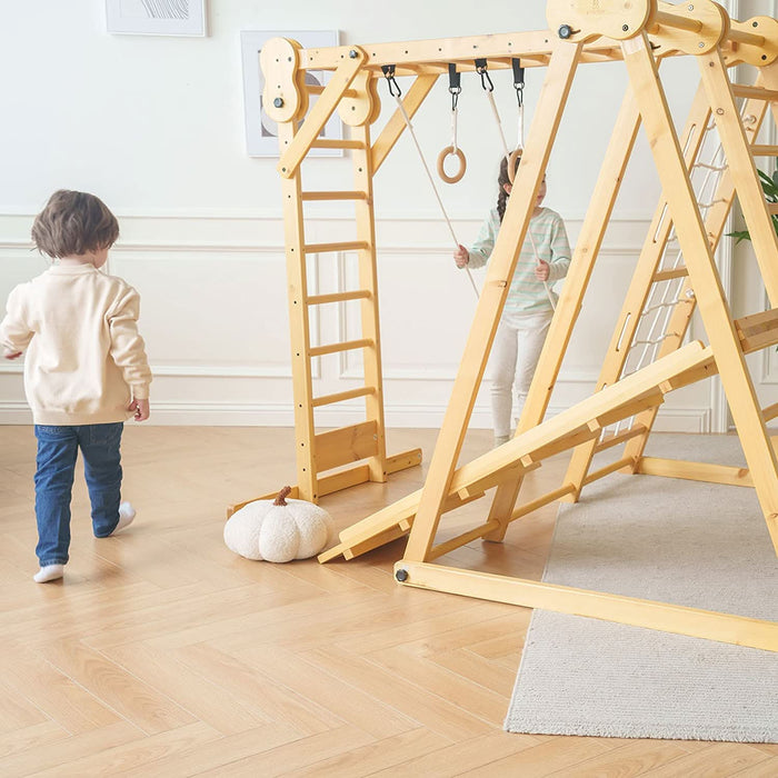 Avenlur Chestnut 8-in-1 Jungle Gym for Toddlers | Indoor & Outdoor Wooden Playset AVNLR-WD-CLBR-LG-FLD-OUT-V2-NY