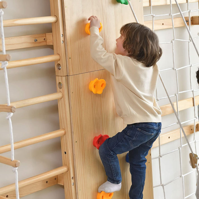 Avenlur Walnut 9-in-1 Swedish Ladder Wall Gym | Indoor Wooden Climber & Activity Set for Kids AVNLR-SWDSH-WALL-NAT