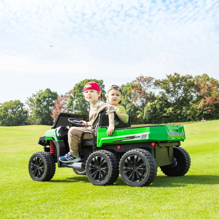 Freddo Toys 24V 6 Wheeler Freddo Tractor Trailer 2 Seater Ride-on with Dump Cart and Parental Remote A7302