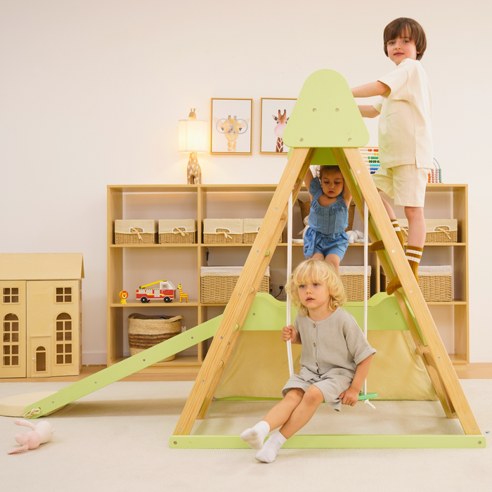 Avenlur Bush 6-in-1 Indoor Wooden Jungle Gym Climber – Montessori Toddler Playset with Slide, Rock Wall, Ladder & More AVNLR-BUSH