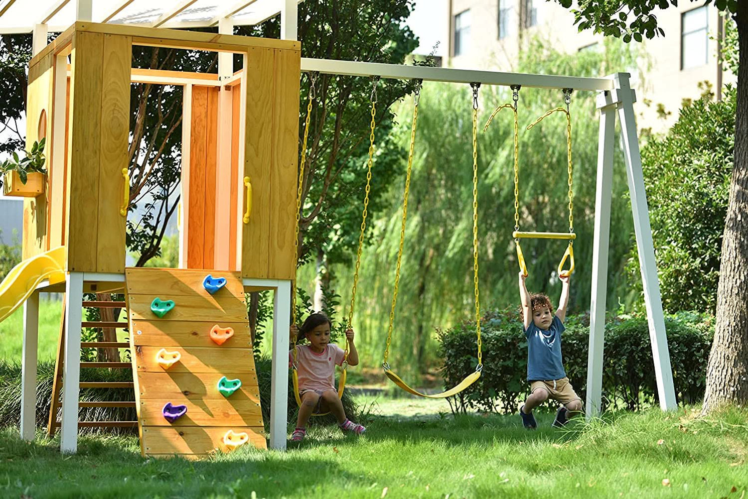 Avenlur Forest - Modern Backyard Outdoor Swing Set 2 Swings And Trapez ...