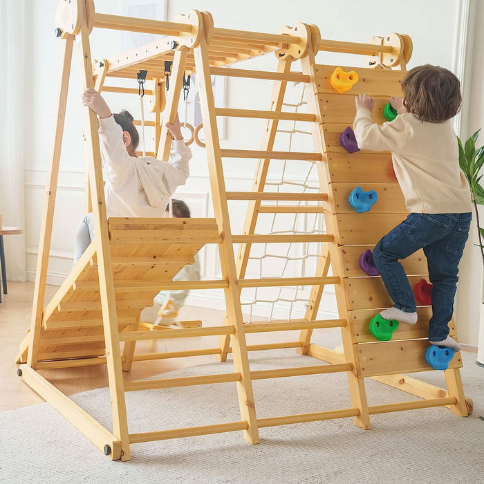 Avenlur Chestnut 8-in-1 Jungle Gym for Toddlers | Indoor & Outdoor Wooden Playset AVNLR-WD-CLBR-LG-FLD-OUT-V2-NY