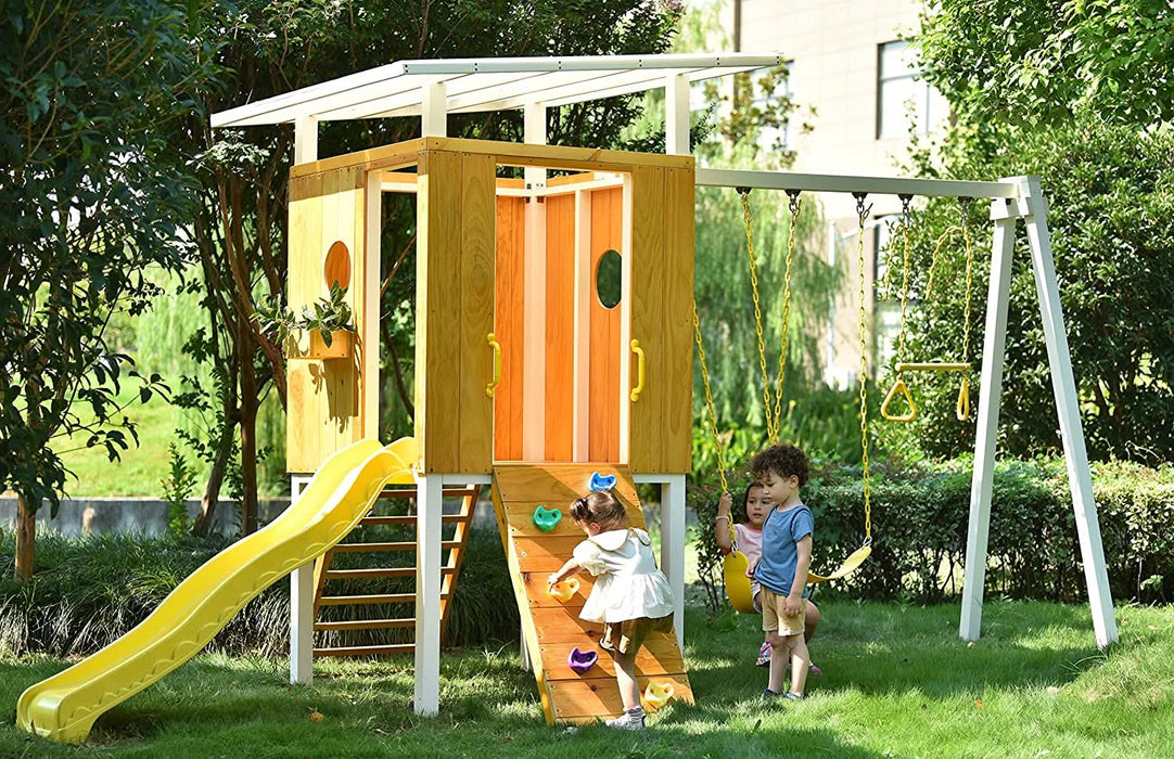 Avenlur Forest - Modern Backyard Outdoor Swing Set 2 Swings And Trapeze Bar AVNLR-MDRN-SWNG-M-V3-NY