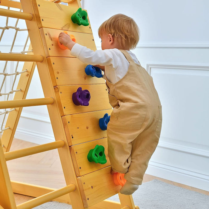 Avenlur Chestnut 8-in-1 Jungle Gym for Toddlers | Indoor & Outdoor Wooden Playset AVNLR-WD-CLBR-LG-FLD-OUT-V2-NY