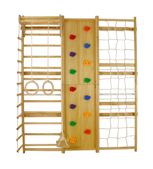 Avenlur Walnut 9-in-1 Swedish Ladder Wall Gym | Indoor Wooden Climber & Activity Set for Kids AVNLR-SWDSH-WALL-NAT