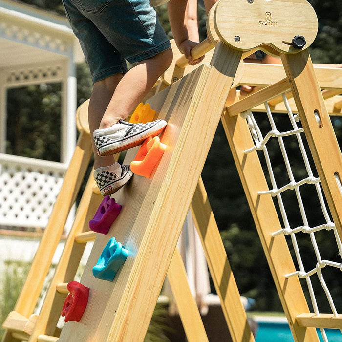 Avenlur Chestnut 8-in-1 Jungle Gym for Toddlers | Indoor & Outdoor Wooden Playset AVNLR-WD-CLBR-LG-FLD-OUT-V2-NY