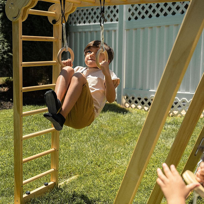 Avenlur Chestnut 8-in-1 Jungle Gym for Toddlers | Indoor & Outdoor Wooden Playset AVNLR-WD-CLBR-LG-FLD-OUT-V2-NY