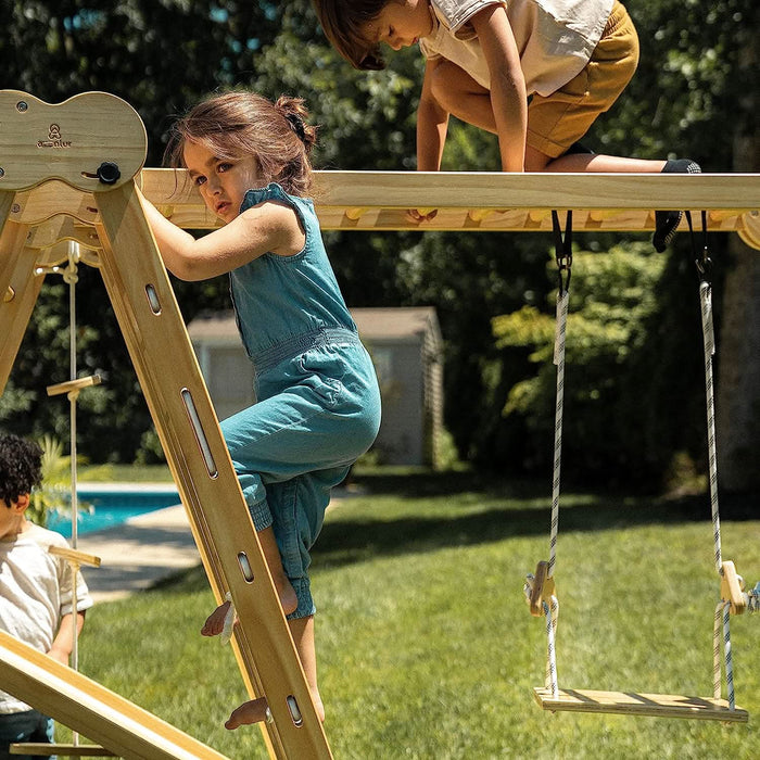Avenlur Chestnut 8-in-1 Jungle Gym for Toddlers | Indoor & Outdoor Wooden Playset AVNLR-WD-CLBR-LG-FLD-OUT-V2-NY