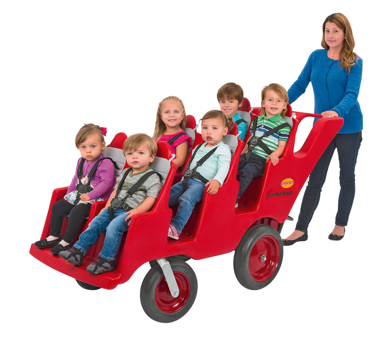 Bye-Bye® Buggy 6 Passenger Stroller, Sturdy Daycare Stroller with Fat Tires, Easy-to-Fasten Safety Buckles, Parking Brake & 360 Pivoting Wheels