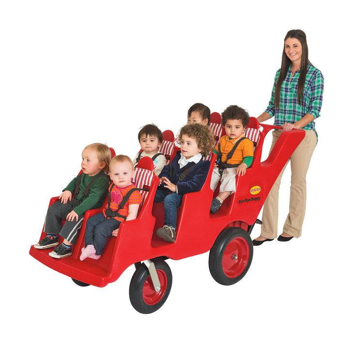 Bye-Bye® Buggy 6 Passenger Stroller, Sturdy Daycare Stroller with Fat Tires, Easy-to-Fasten Safety Buckles, Parking Brake & 360 Pivoting Wheels