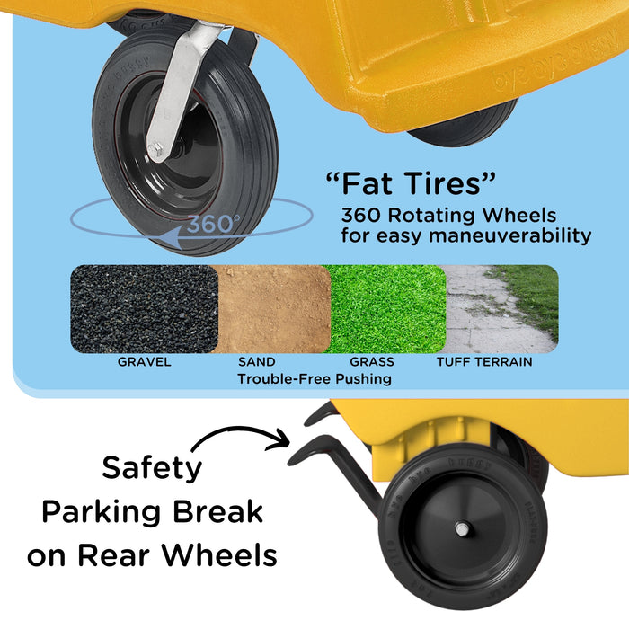 Bye-Bye® Buggy 6 Passenger Stroller, Sturdy Daycare Stroller with Fat Tires, Easy-to-Fasten Safety Buckles, Parking Brake & 360 Pivoting Wheels