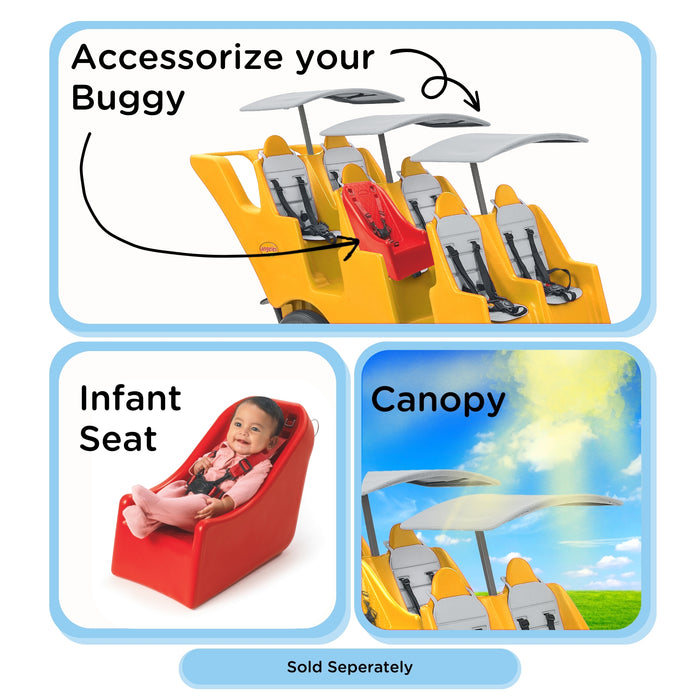Bye-Bye® Buggy 6 Passenger Stroller, Sturdy Daycare Stroller with Fat Tires, Easy-to-Fasten Safety Buckles, Parking Brake & 360 Pivoting Wheels