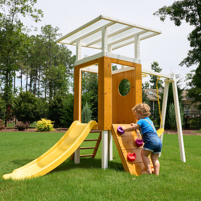 Avenlur Forest Small Outdoor Toddler Swing Set | Compact Wooden Swing Frame for Babies & Kids AVNLR-FORREST-MED-NY