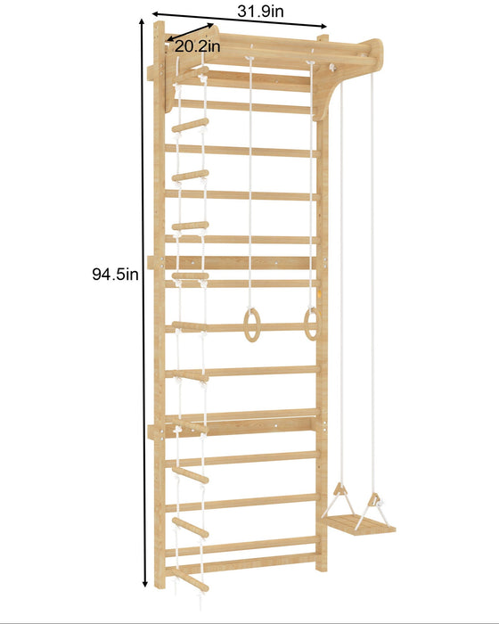 Avenlur Walnut Modular 9-in-1 Swedish Ladder Wall Gym – Indoor Climber for Kids & Toddlers AVNLR-SWDSH-WALL-NAT-MOD