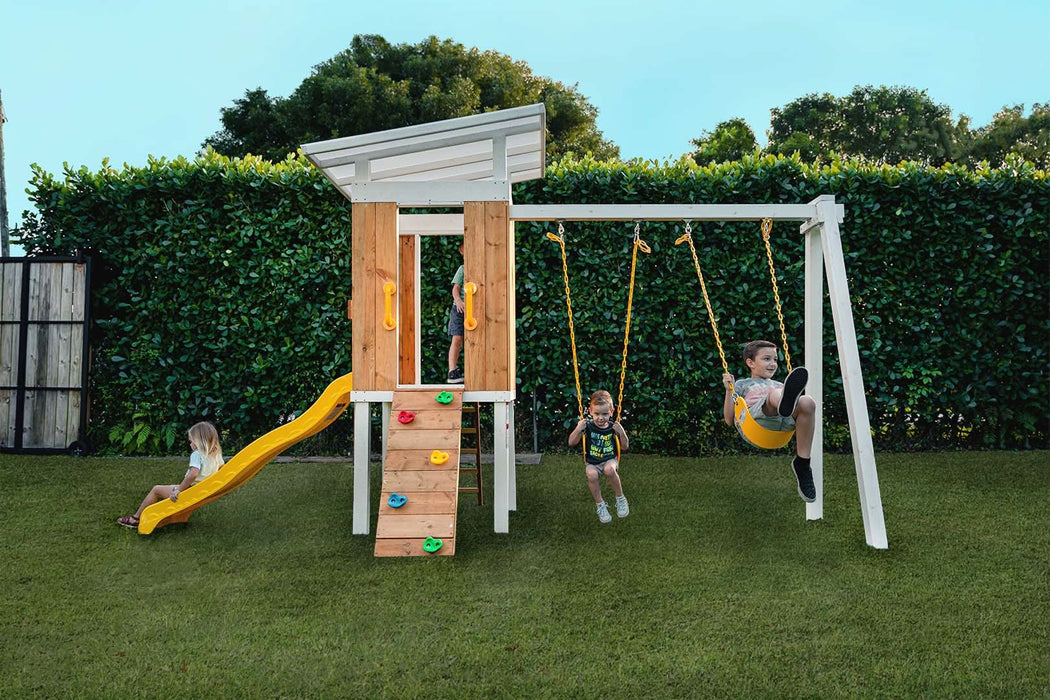 Avenlur Forest - Modern Backyard Outdoor Swing Set 2 Swings And Trapeze Bar AVNLR-MDRN-SWNG-M-V3-NY