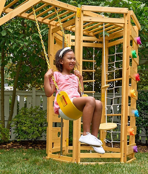 Avenlur Hawthorn XL Wooden Outdoor Playset – Slide, Swing, Climbing Wall & Monkey Bars | Backyard Playground Set for Kids HAWTHORNXL-NAT-SLIDE