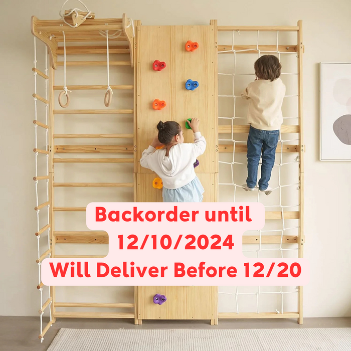 Avenlur Walnut 9-in-1 Swedish Ladder Wall Gym | Indoor Wooden Climber & Activity Set for Kids AVNLR-SWDSH-WALL-NAT