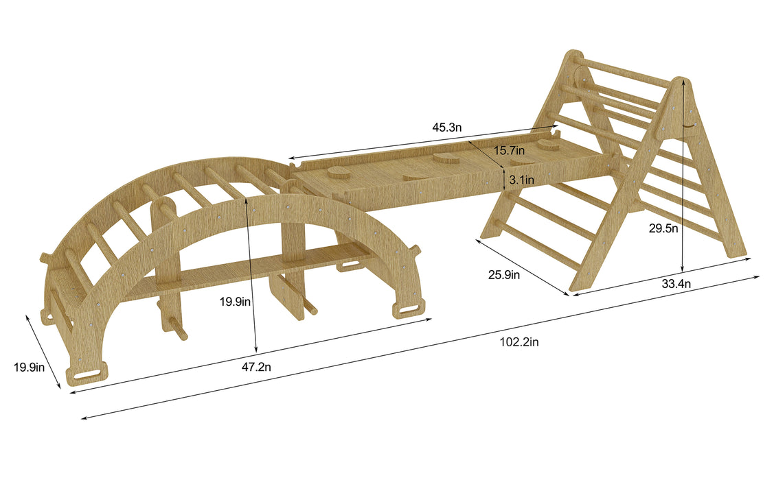 Avenlur Bazel 6-in-1 Pikler Climber Set | Wooden Triangle, Rocker Arch & Slide for Toddlers AVNLR-PKLR-BLS-NAT