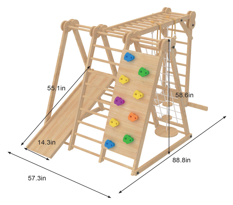 Avenlur Chestnut 8-in-1 Jungle Gym for Toddlers | Indoor & Outdoor Wooden Playset AVNLR-WD-CLBR-LG-FLD-OUT-V2-NY