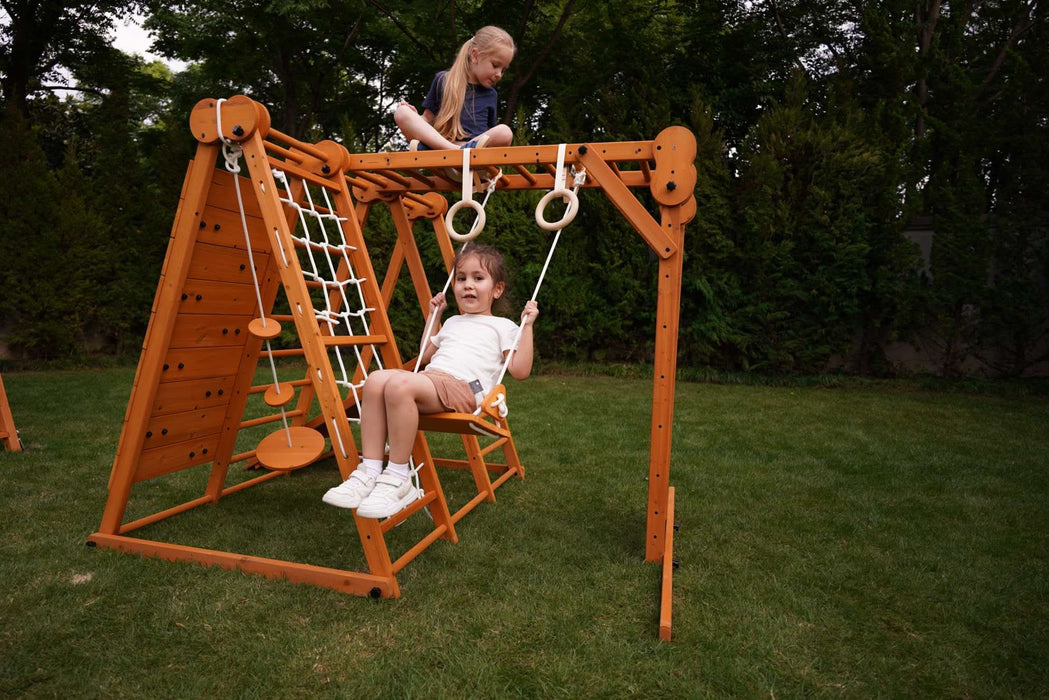 Avenlur Chestnut 8-in-1 Jungle Gym for Toddlers | Indoor & Outdoor Wooden Playset AVNLR-WD-CLBR-LG-FLD-OUT-V2-NY
