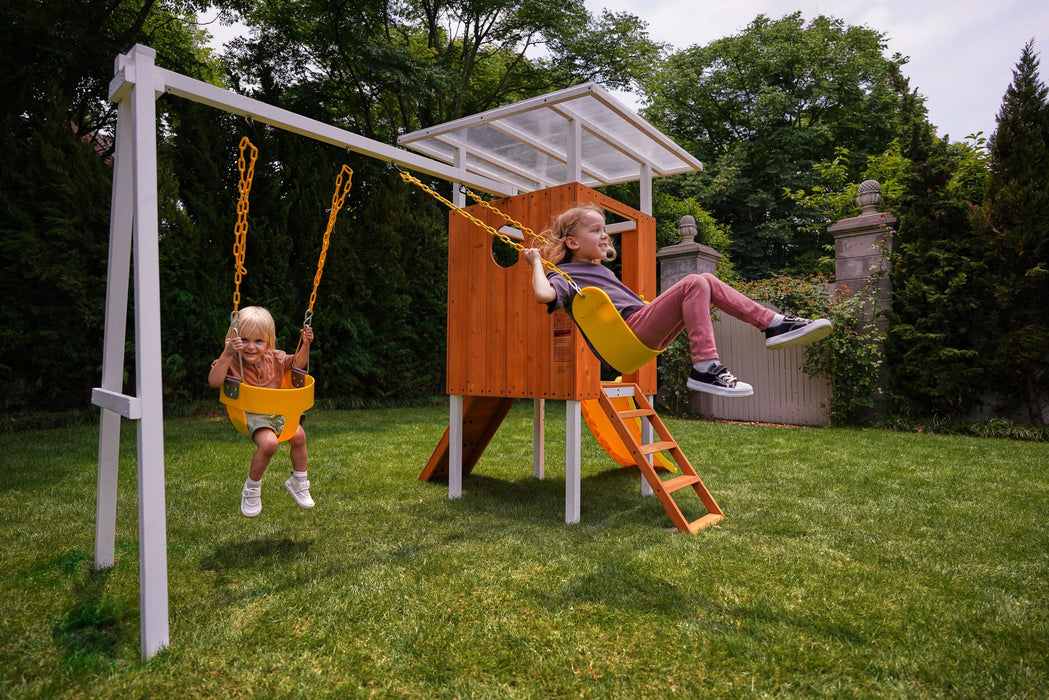 Avenlur Forest Small Outdoor Toddler Swing Set | Compact Wooden Swing Frame for Babies & Kids AVNLR-FORREST-MED-NY