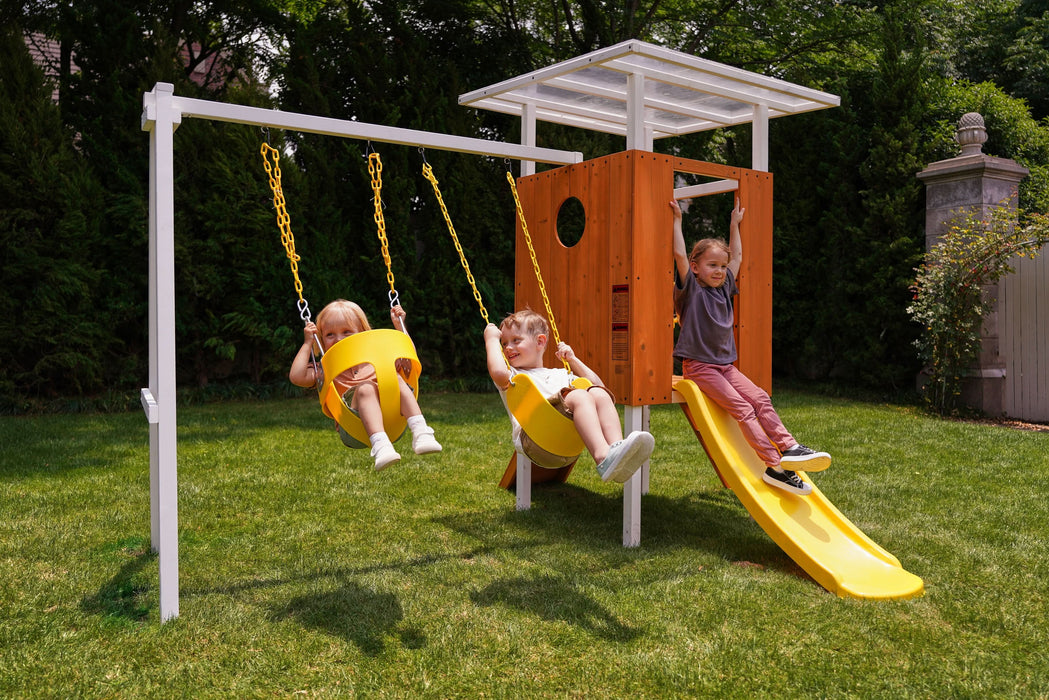 Avenlur Forest Small Outdoor Toddler Swing Set | Compact Wooden Swing Frame for Babies & Kids AVNLR-FORREST-MED-NY
