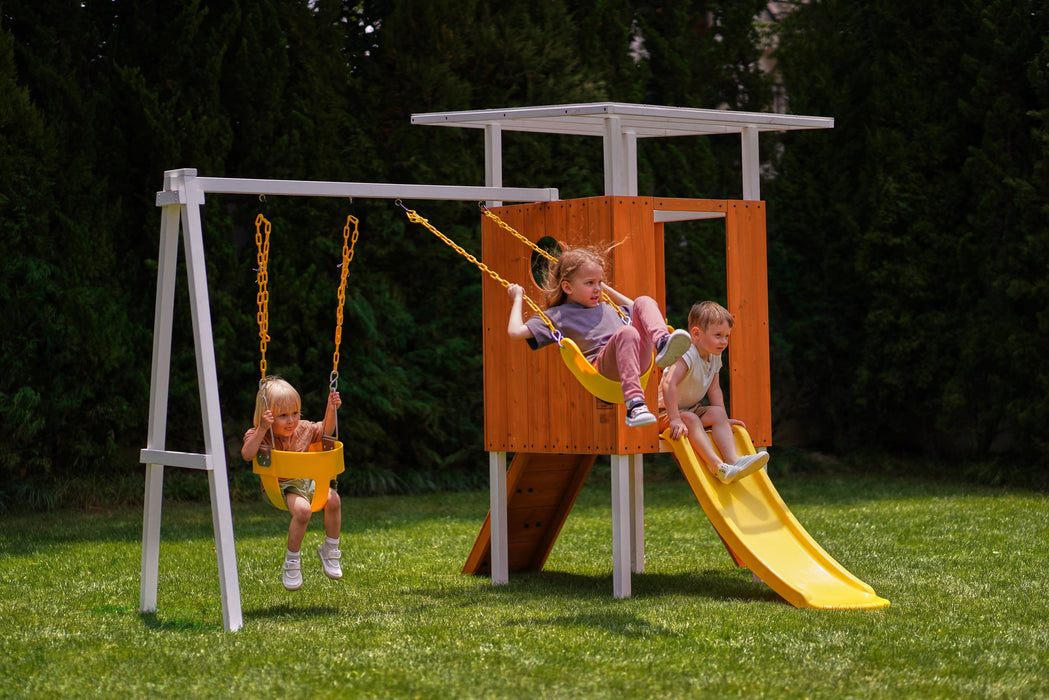 Avenlur Forest Small Outdoor Toddler Swing Set | Compact Wooden Swing Frame for Babies & Kids AVNLR-FORREST-MED-NY