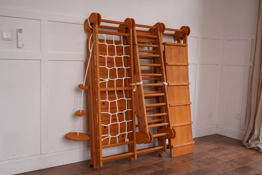 Avenlur Chestnut 8-in-1 Jungle Gym for Toddlers | Indoor & Outdoor Wooden Playset AVNLR-WD-CLBR-LG-FLD-OUT-V2-NY
