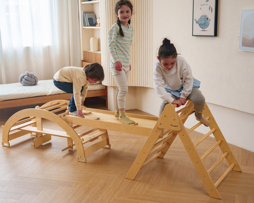 Avenlur Bazel 6-in-1 Pikler Climber Set | Wooden Triangle, Rocker Arch & Slide for Toddlers AVNLR-PKLR-BLS-NAT