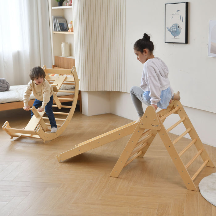 Avenlur Bazel 6-in-1 Pikler Climber Set | Wooden Triangle, Rocker Arch & Slide for Toddlers AVNLR-PKLR-BLS-NAT