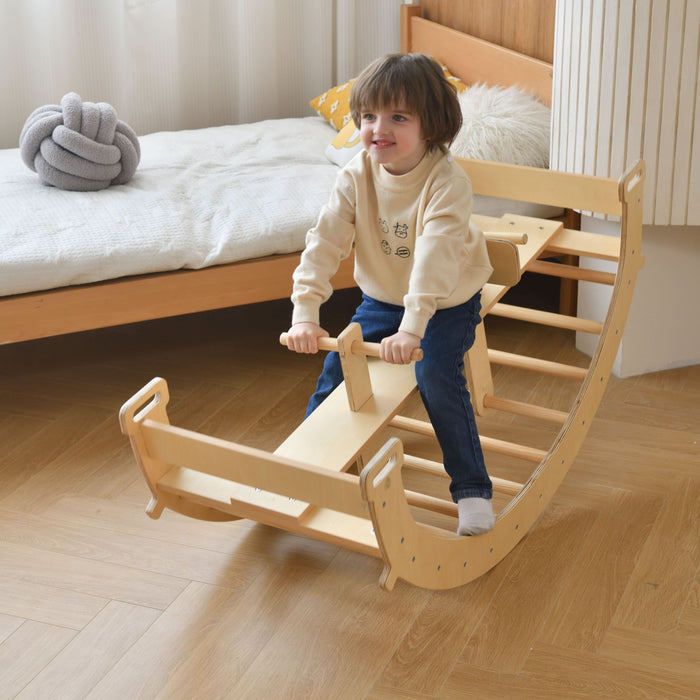 Avenlur Bazel 6-in-1 Pikler Climber Set | Wooden Triangle, Rocker Arch & Slide for Toddlers AVNLR-PKLR-BLS-NAT