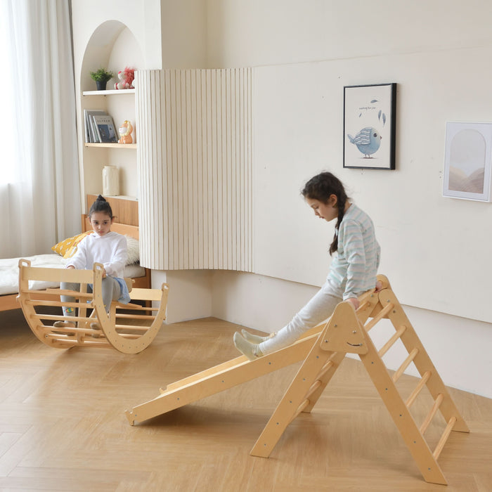 Avenlur Bazel 6-in-1 Pikler Climber Set | Wooden Triangle, Rocker Arch & Slide for Toddlers AVNLR-PKLR-BLS-NAT
