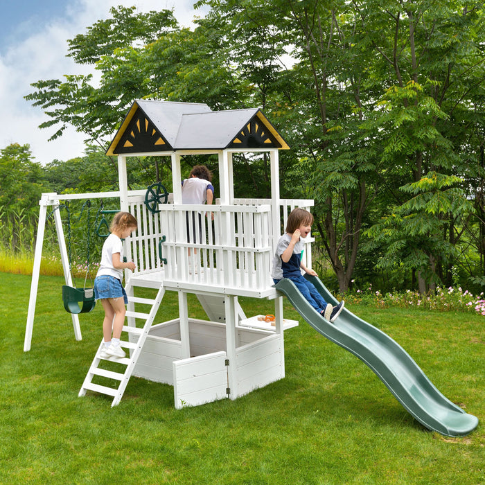Avenlur Craftsman Modern Outdoor Swing Set | Wooden Backyard Swing Frame for Kids AVNLR-WD-CRAFT